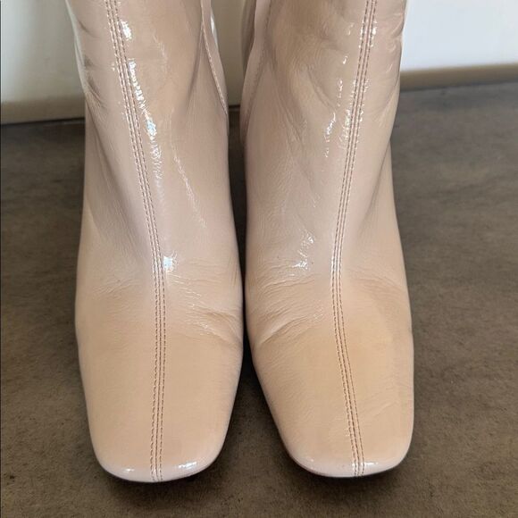 Sam Edelman CODIE 2 Shiny Patent Faux Leather Latte Chic Boots Square Toe Size 8 - Picture 11 of 12